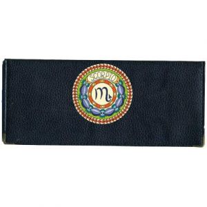 Porte chéquier long portefeuille noir porte carte motif Signe Scorpion Zodiaque Astrologique