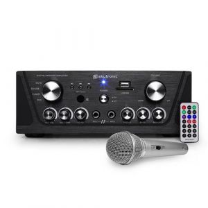 Amplificateur Skytronic karaok&eacute; noir USB/SD/FM 160W + 1 Microphone filaire silver