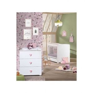 Chambre bébé duo Basic coeur: lit 120x60, commode a langer - Babyprice - Blanc