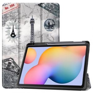Etui en PU impression de motifs avec support tripliure et porte-stylo tour Eiffel pour votre Samsung Galaxy Tab S6 Lite