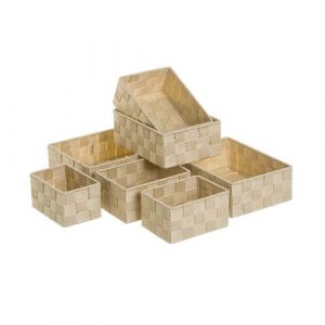 Lot de 7 panier de rangement tressé caisse rectangulaire en polypropylène coloris beige -JUANIO-