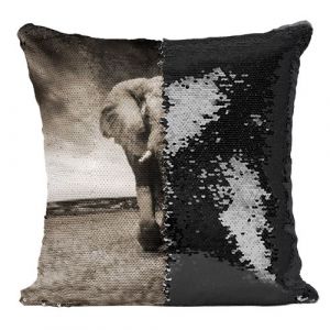 Fabulous Housse de Coussin &agrave; Sequin - Paillettes Noir Enorme Elephant D'Afrique Charge [40 x 40 cm]