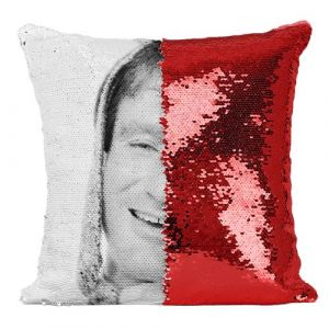 Fabulous Coussin avec Housse Sequin - Paillettes Rouge Robin Williams Portrait Drole [40 x 40 cm]