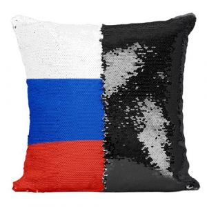 Fabulous Coussin avec Housse Sequin - Paillettes Noir Drapeau Russie [40 x 40 cm]