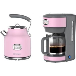 Westinghouse - Retro - Bouilloire 1,7 l + Machine &agrave; caf&eacute; - Cafeti&egrave;re filtre - Rose