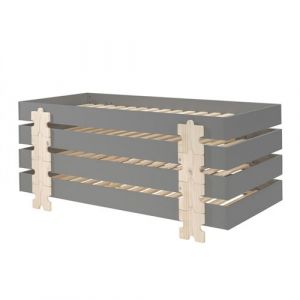 STAPEL - Lot de 4 Lits Empilables 90x200cm Gris Puzzle - Altobuy