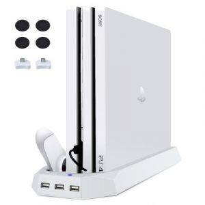 PS4 Pro / PS4 Slim Vertical avec Ventilateur de Refroidisseur, 2 Support Manette PS4 Station de charge Blanc