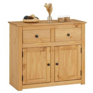 Buffet CANCUN commode en bois style maison de campagne, avec 2 portes et 2 tiroirs en pin massif finition teint&eacute;