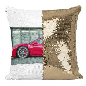 Fabulous Housse de Coussin à Sequin - Paillettes Doré Voiture de Sport Ferrari Rouge de Côté [40 x 40 cm]