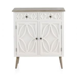 Commode en panneaux MDF plaqué en sapin avec façades des tiroirs decorées coloris blanc - Longueur 80 x Hauteur 90 x Largeur 38 cm