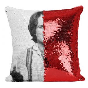 Fabulous Housse de Coussin &agrave; Sequin - Paillettes Rouge Robin Williams Portrait Noir & Blanc [40 x 40 cm]