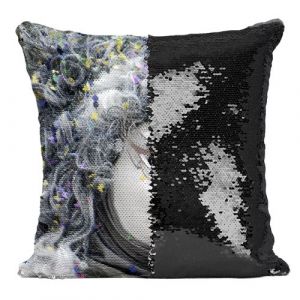 Fabulous Coussin avec Housse Sequin - Paillettes Noir Carnaval de Venise Masque Blanc et Argent [40 x 40 cm]
