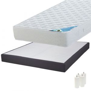 MALDIVES - Pack Matelas 140x190 + Sommier Tapissier Démontable 2x20 Lattes Anthracites + Pieds Blancs 15cm - Altobuy