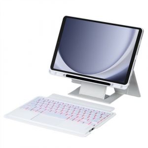 Étui FOXDOCK clavier Bluetooth pour Samsung Galaxy Tab A9 Plus 11 pouces, pavé tactile rétroéclairé, support amovible et design flottant-Blanc