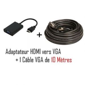 CABLING&reg; Cable Adaptateur HDMI vers VGA + Cable VGA m&acirc;le/m&acirc;le 10M