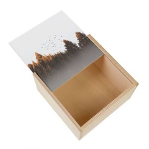 Boite Coffret en Bois - Fabulous - Envol d'Oiseaux sur une Forêt de Pins (11 x 11 x 3,5 cm)