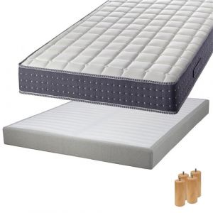 SILHOUETTE - Pack Matelas 140x190 + Sommier Tapissier Démontable 2x20 Lattes Lin + Pieds Bois 15cm - Altobuy