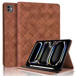 Coque pour iPad Pro 12.9 Pouces (2022/2021/2020/2018) Motif Carré Tablette Etui PU Cuir Housse de Protection avec Multi-Angles ZURSANA Marron