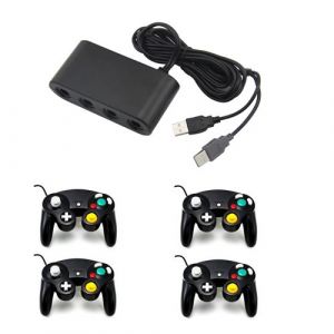 Adaptateur manette Gamecube sur Nintendo Wii U, Switch et PC + 4 manette Game cube Noir