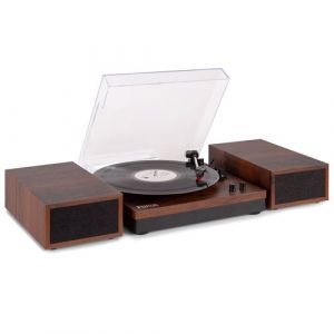 Fenton RP165D Platine vinyle Bluetooth avec 2 enceintes - Bois fonc&eacute;, 3 vitesses de lecture 33, 45 et 78 Tours