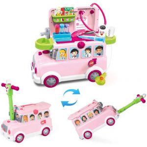 BeebeeRun Malette Docteur Enfant, Bus Médical Porteur Trotteur pour Enfant de 18 Mois à 5 Ans (28 pièces).