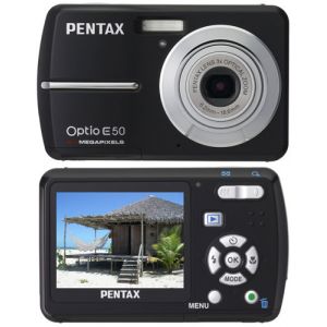 Pentax Optio E50 noir + kit chargeur + &eacute;tui + carte 1 Go