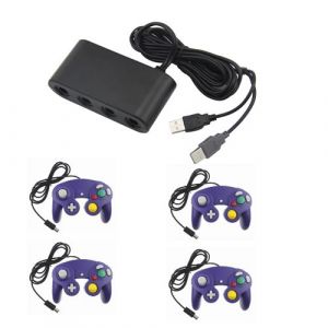 Adaptateur manette Gamecube sur Nintendo Wii U, Switch et PC + 4 manette Game cube Violet