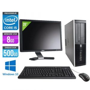 Pc HP Elite 8200 SFF + Ecran 20'' - Noir - Intel Core i5-2400 / 3.10 GHz - RAM 8 Go - HDD 500 Go - DVD - Gigabit Ethernet - Windows 10 Professionnel