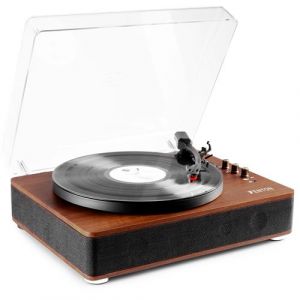 Fenton RP162D - Platine vinyle r&eacute;tro hifi avec Bluetooth et haut-parleurs - Marron Fonc&eacute;