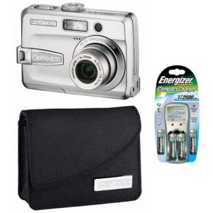 Pentax Optio E10 + Kit chargeur + Etui + Carte m&eacute;moire Secure Digital 128 Mo