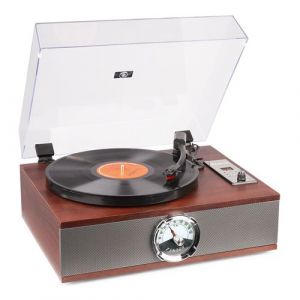 Platine vinyle Fenton RP180 Lecteur CD design retro - Bois fonc&eacute;, r&eacute;cepteur Bluetooth, haut-parleurs int&eacute;gr&eacute;s, 33, 45 et 78 tours