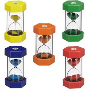 Relaxdays XXL Lot de 5 sabliers pour enfant 1/5/10/15/30 minutes incassables Coloré - Version Anglaise
