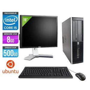 Pc HP Elite 8200 SFF + Ecran 19'' - Noir - Intel Core i5-2400 / 3.10 GHz - RAM 8 Go - HDD 500 Go - DVD - Gigabit Ethernet - Ubuntu / Linux