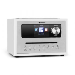 auna Silver StarCD Cube Radio internet Bluetooth lecteur CD & FM - Ecran HCC 2,8" - USB / MP3 & AUX - Blanc