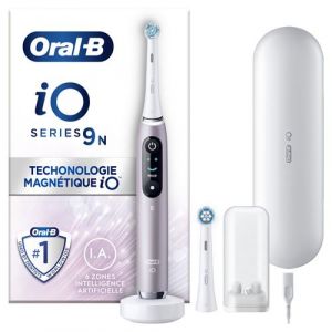 Oral-b io 9 - avec etui de voyage et porte brossette - rose quartz - brosse &agrave; dents &eacute;lectrique