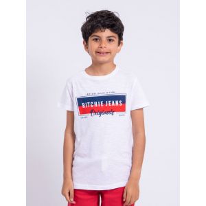 T-shirt Manches Courtes Col Rond Pur Coton Nomary Gar&ccedil;on Blanc