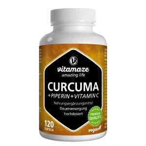 Curcuma + Pip&eacute;rine + Vitamine C, 120 g&eacute;lules v&eacute;g&eacute;taliennes