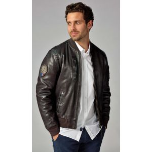 Blouson cuir homme marron style pilote/teddy Patrouille de France