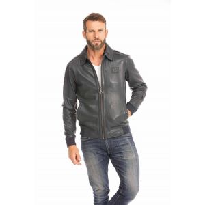 Blouson cuir homme navy style pilote Jacky ickx