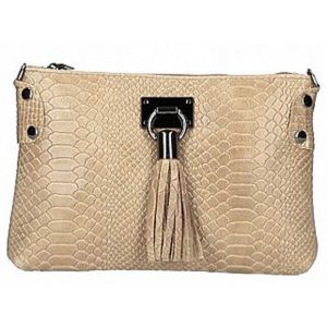 Pochette cuir femme imprimé python taupe Cuirs Guignard
