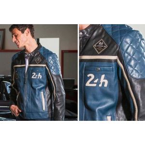 Blouson cuir style moto homme bleu 24H du Mans
