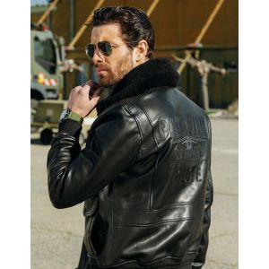 Blouson cuir pilote Redskins noir Patrouille de France