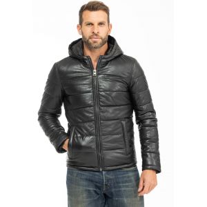 Blouson cuir homme noir style doudoune Oakwood
