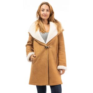 trois quart mouton aspect velours daim femme cognac Cuirs Guignard