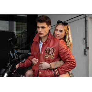 Blouson cuir homme rouge style teddy Redskins
