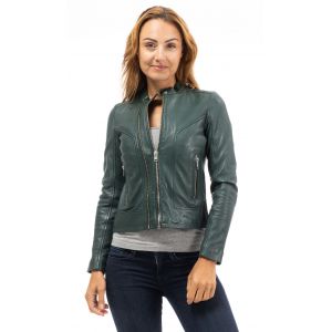 Blouson cuir femme vert style motard Gipsy