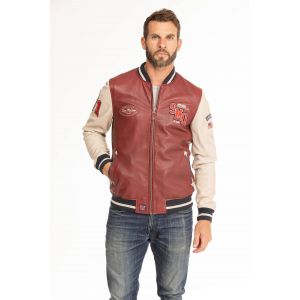 Blouson cuir homme dark red style teddy 24H du Mans