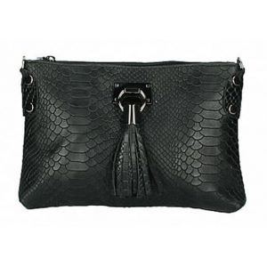 Pochette cuir femme imprim&eacute; python noir Cuirs Guignard
