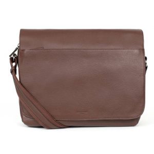 Gibecière A4 cuir vachette poche tablette chocolat Hexagona