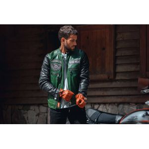 Blouson cuir homme vert/noir style moto Daytona